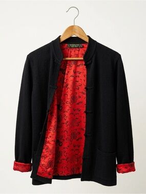 Shanghai Tang Black Cashmere Silk Frog Button Cardigan Jacket Size S / P